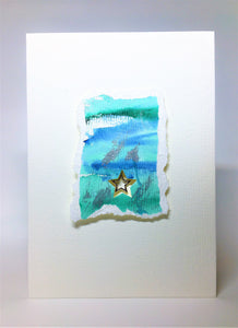 Original Handcrafted Christmas Card - Star Collection - Jade, Green, Blue and Silver Abstract with Star - eDgE dEsiGn London