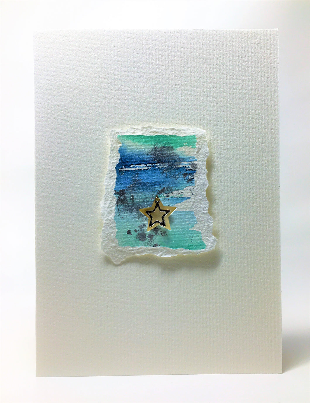Original Handcrafted Christmas Card - Star Collection - Blue, Jade and Silver Abstract with Star - eDgE dEsiGn London