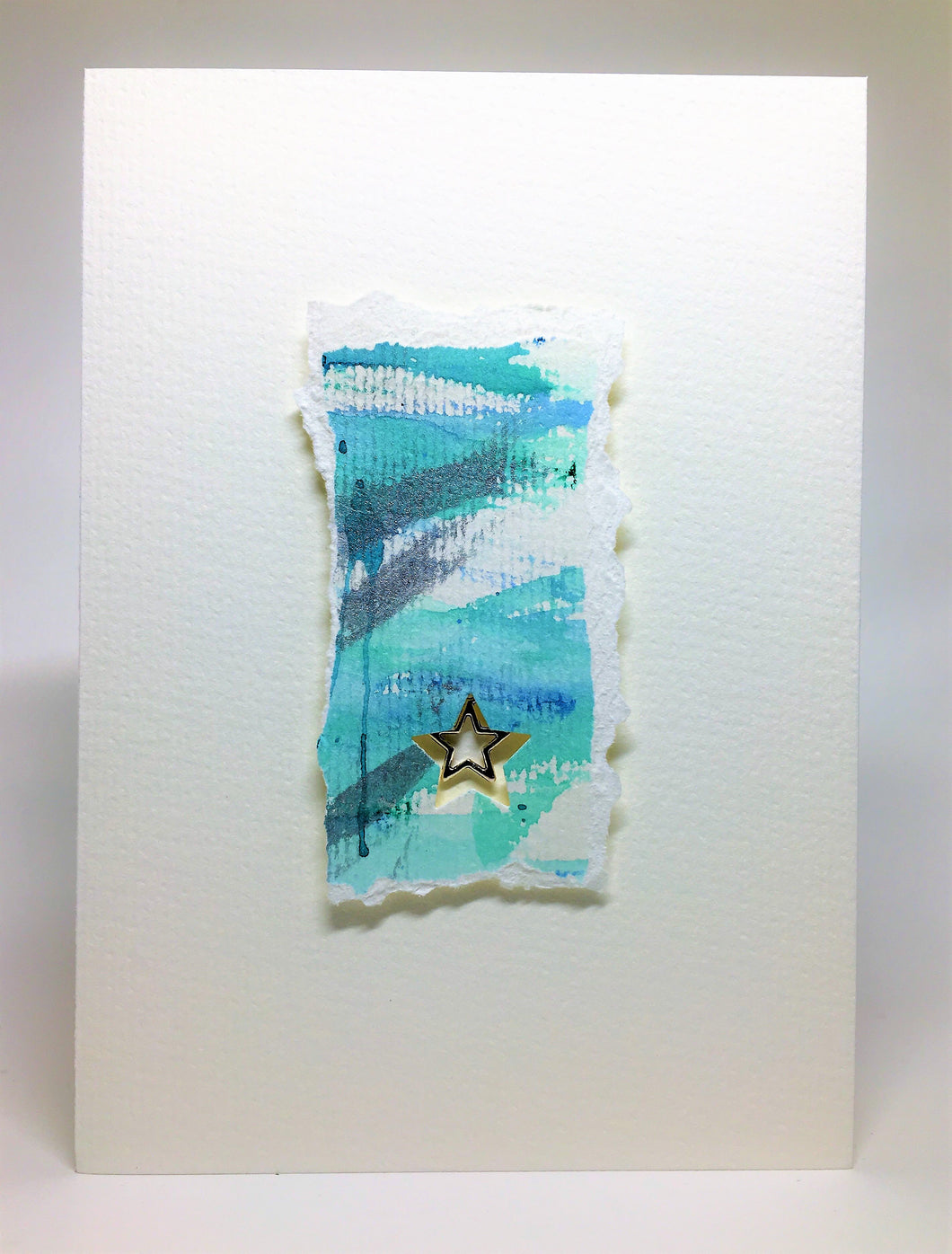 Original Handcrafted Christmas Card - Star Collection - Jade and Silver Abstract with Star - eDgE dEsiGn London