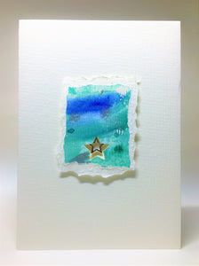 Original Handcrafted Christmas Card - Star Collection - Jade, Blue and Silver with Star - eDgE dEsiGn London