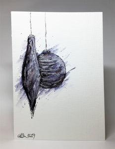 Original Hand Painted Christmas Card - Bauble Collection - Large Black, Grey and Silver abstract - eDgE dEsiGn London