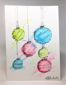 Original Hand Painted Christmas Card - Bauble Collection - Abstract Blue, Green and Pink - eDgE dEsiGn London