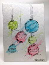 Original Hand Painted Christmas Card - Bauble Collection - Abstract Blue, Green and Pink - eDgE dEsiGn London