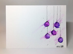 Original Hand Painted Christmas Card - Bauble Collection - Lilac and Purple - eDgE dEsiGn London