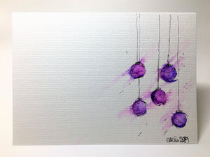 Original Hand Painted Christmas Card - Bauble Collection - Lilac and Purple - eDgE dEsiGn London