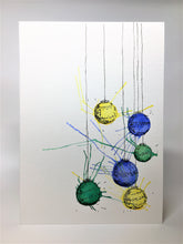 Original Hand Painted Christmas Card - Bauble Collection - Yellow, Green and Blue Splatter - eDgE dEsiGn London
