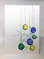 Original Hand Painted Christmas Card - Bauble Collection - Yellow, Green and Blue Splatter - eDgE dEsiGn London