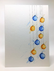 Original Hand Painted Christmas Card - Bauble Collection - Blue and Orange - eDgE dEsiGn London