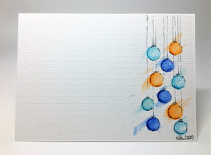 Original Hand Painted Christmas Card - Bauble Collection - Orange, Blue and Turquoise - eDgE dEsiGn London