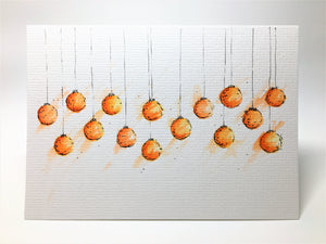 Original Hand Painted Christmas Card - Bauble Collection - Orange and Yellow - eDgE dEsiGn London