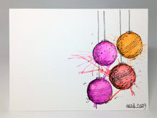 Original Hand Painted Christmas Card - Bauble Collection - Red, Orange and Purple - eDgE dEsiGn London