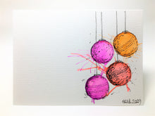 Original Hand Painted Christmas Card - Bauble Collection - Red, Orange and Purple - eDgE dEsiGn London