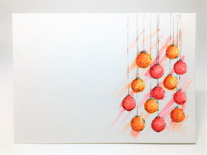 Original Hand Painted Christmas Card - Bauble Collection - Yellow, Orange and Red - eDgE dEsiGn London