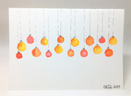 Original Hand Painted Christmas Card - Bauble Collection - Small Abstract Red, Orange and Yellow - eDgE dEsiGn London