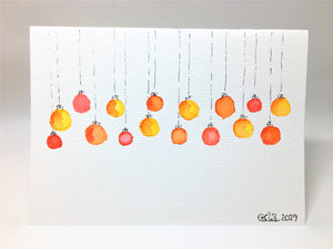 Original Hand Painted Christmas Card - Bauble Collection - Small Abstract Red, Orange and Yellow - eDgE dEsiGn London