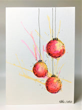 Original Hand Painted Christmas Card - Bauble Collection - Yellow, Orange and Red Splatter - eDgE dEsiGn London