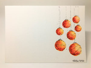 Original Hand Painted Christmas Card - Bauble Collection - Yellow, Orange and Red Design - eDgE dEsiGn London