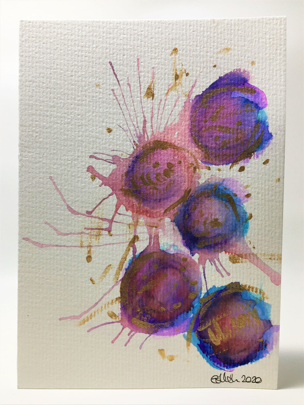 Original Hand Painted Christmas Card - Bauble Collection - Pink, Blue, Purple & Gold - eDgE dEsiGn London