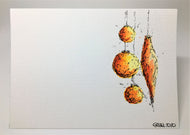 Original Hand Painted Christmas Card - Bauble Collection - Yellow, Orange and Red - eDgE dEsiGn London