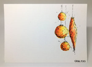Original Hand Painted Christmas Card - Bauble Collection - Yellow, Orange and Red - eDgE dEsiGn London