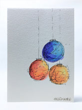 Original Hand Painted Christmas Card - Bauble Collection - Blue, Red and Orange - eDgE dEsiGn London