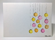 Original Hand Painted Christmas Card - Bauble Collection - Yellow, Orange and Pink - eDgE dEsiGn London