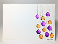 Original Hand Painted Christmas Card - Bauble Collection - Purple and Orange - eDgE dEsiGn London