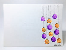 Original Hand Painted Christmas Card - Bauble Collection - Purple and Orange - eDgE dEsiGn London