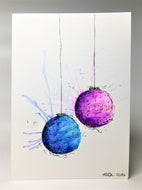 Original Hand Painted Christmas Card - Bauble Collection - Purple and Blue Splatter - eDgE dEsiGn London