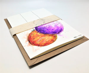 Original Hand Painted Christmas Card - Bauble Collection - Purple and Orange Splatter - eDgE dEsiGn London
