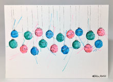 Original Hand Painted Christmas Card - Bauble Collection - Turquoise, Green and Pink - eDgE dEsiGn London