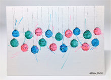 Original Hand Painted Christmas Card - Bauble Collection - Turquoise, Green and Pink - eDgE dEsiGn London