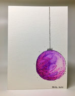 Original Hand Painted Christmas Card - Bauble Collection - Large Purple and Pink - eDgE dEsiGn London