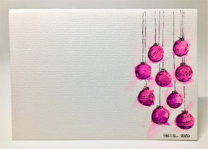 Original Hand Painted Christmas Card - Bauble Collection - Purple and Pink - eDgE dEsiGn London