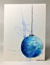Original Hand Painted Christmas Card - Bauble Collection - Turquoise and Blue Splatter - eDgE dEsiGn London