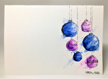 Original Hand Painted Christmas Card - Bauble Collection - Purple and Blue Design - eDgE dEsiGn London