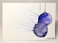 Original Hand Painted Christmas Card - Bauble Collection - Blue and Indigo Splatter - eDgE dEsiGn London
