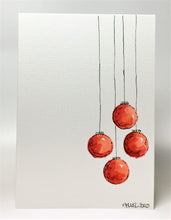 Original Hand Painted Christmas Card - Bauble Collection - 4 Red Baubles Design - eDgE dEsiGn London