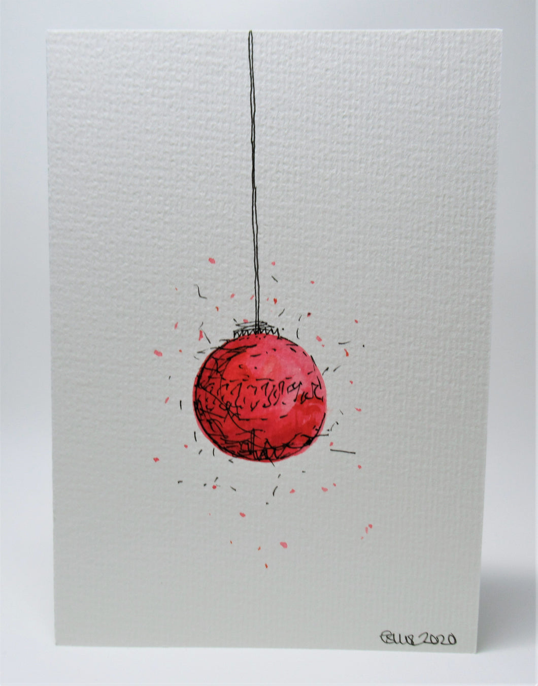 Original Hand Painted Christmas Card - Bauble Collection - Red Design - eDgE dEsiGn London