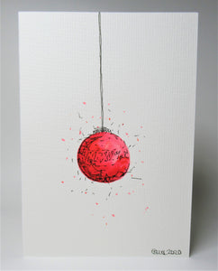 Original Hand Painted Christmas Card - Bauble Collection - Red Design - eDgE dEsiGn London
