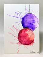 Original Hand Painted Christmas Card - Bauble Collection - Red and Purple Splatter - eDgE dEsiGn London