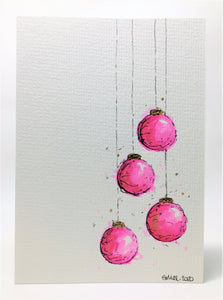Original Hand Painted Christmas Card - Bauble Collection - Pink and Gold Design - eDgE dEsiGn London