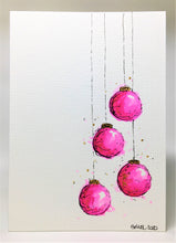 Original Hand Painted Christmas Card - Bauble Collection - Pink and Gold Design - eDgE dEsiGn London