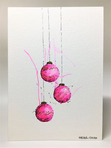 Original Hand Painted Christmas Card - Bauble Collection - Pink and Gold Splatter Design - eDgE dEsiGn London