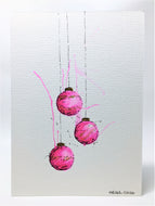 Original Hand Painted Christmas Card - Bauble Collection - Pink and Gold Splatter Design - eDgE dEsiGn London