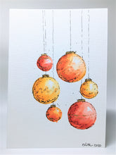 Original Hand Painted Christmas Card - Bauble Collection - Red, Orange and Gold - eDgE dEsiGn London