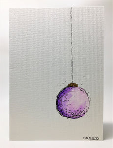 Original Hand Painted Christmas Card - Bauble Collection - Lilac and Gold design - eDgE dEsiGn London