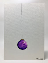 Original Hand Painted Christmas Card - Bauble Collection - Purple and Gold design - eDgE dEsiGn London