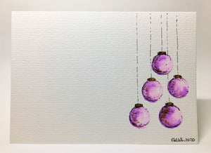 Original Hand Painted Christmas Card - Bauble Collection - Lilac and Gold Baubles - eDgE dEsiGn London