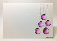 Original Hand Painted Christmas Card - Bauble Collection - Lilac and Gold Baubles - eDgE dEsiGn London